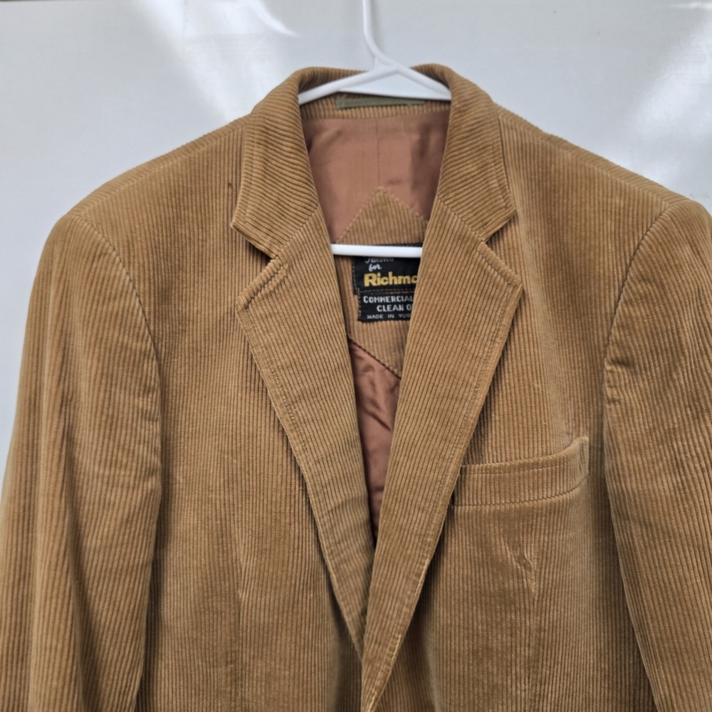 Vintage Richman Sport Coat Mens 39 L Camel Tan Corduroy Western Elbow Patch - Picture 7 of 11